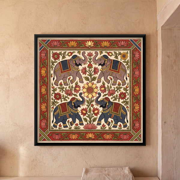 Four Elephants Facing a Central Rosette