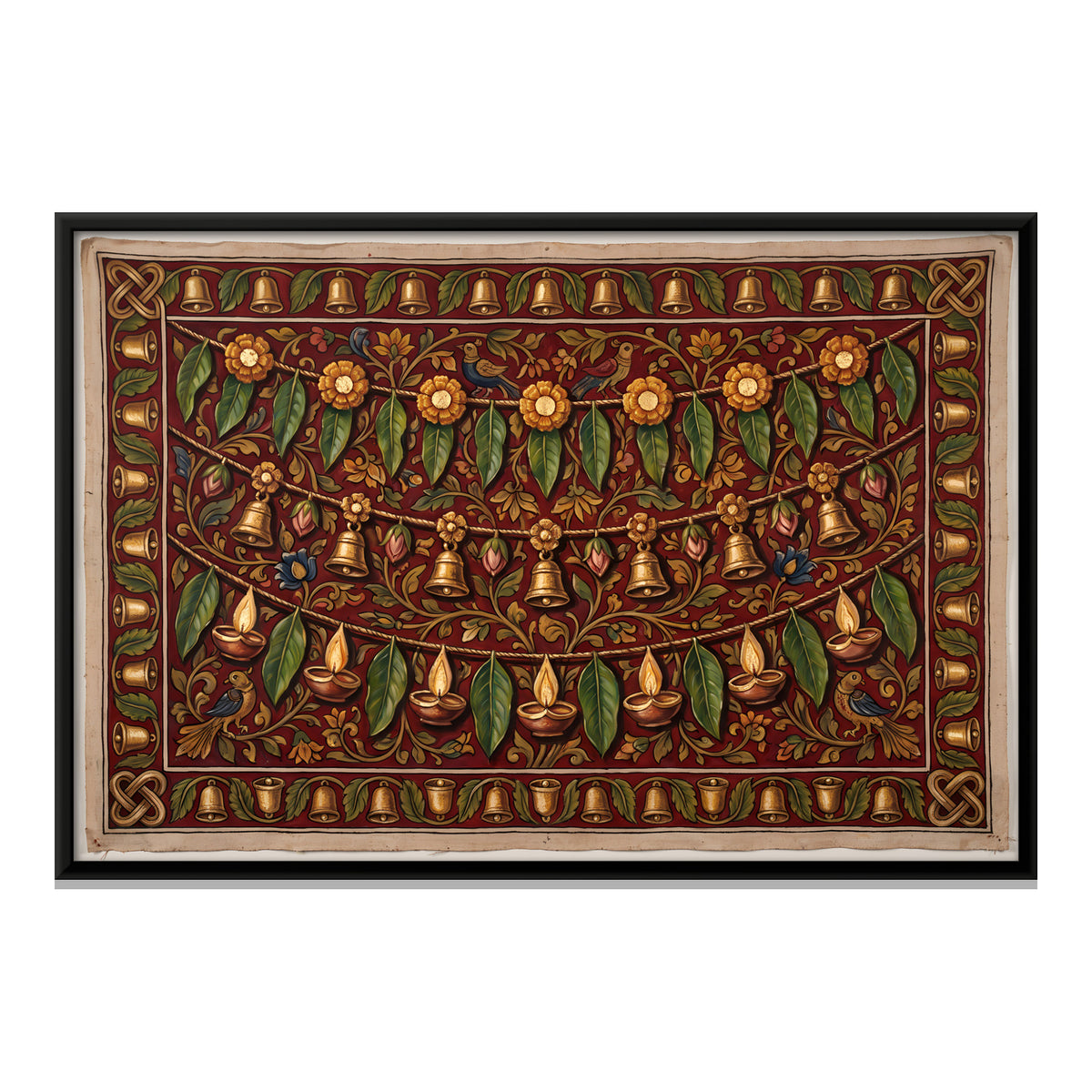 Toran with Bells and Diyas - framed canvas print, front view