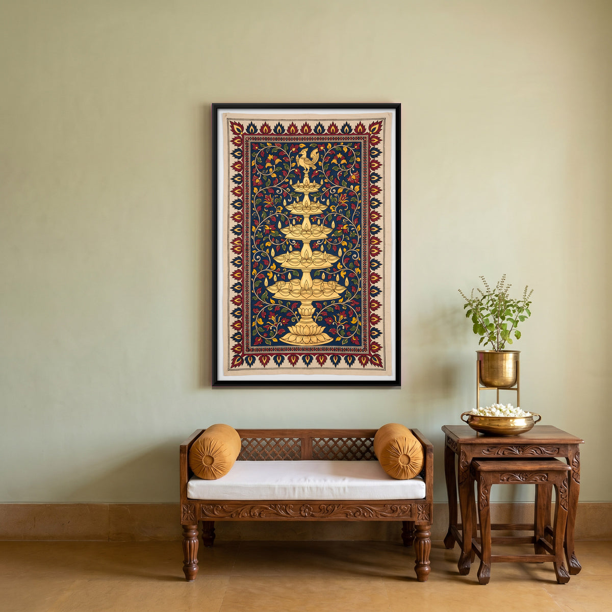 Tiered Temple Lamp - canvas art shown in a styled room