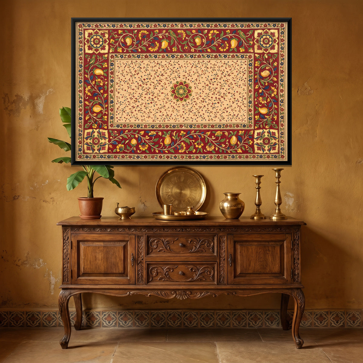 Mango Vine Border Panel - canvas art shown in a styled room