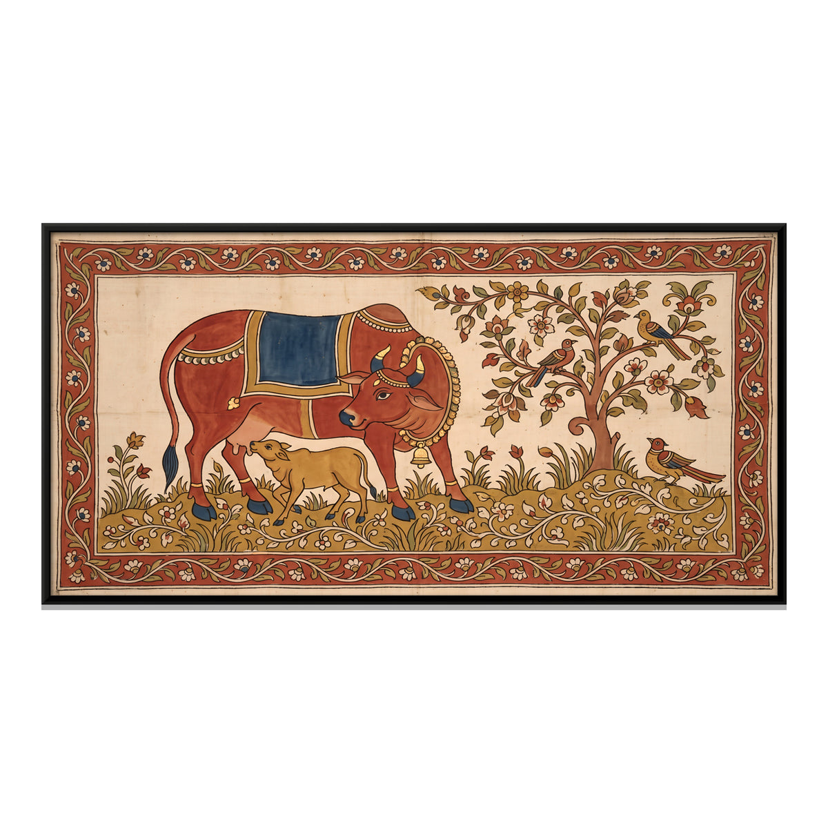 Gau Mata with Calf - framed canvas print, front view