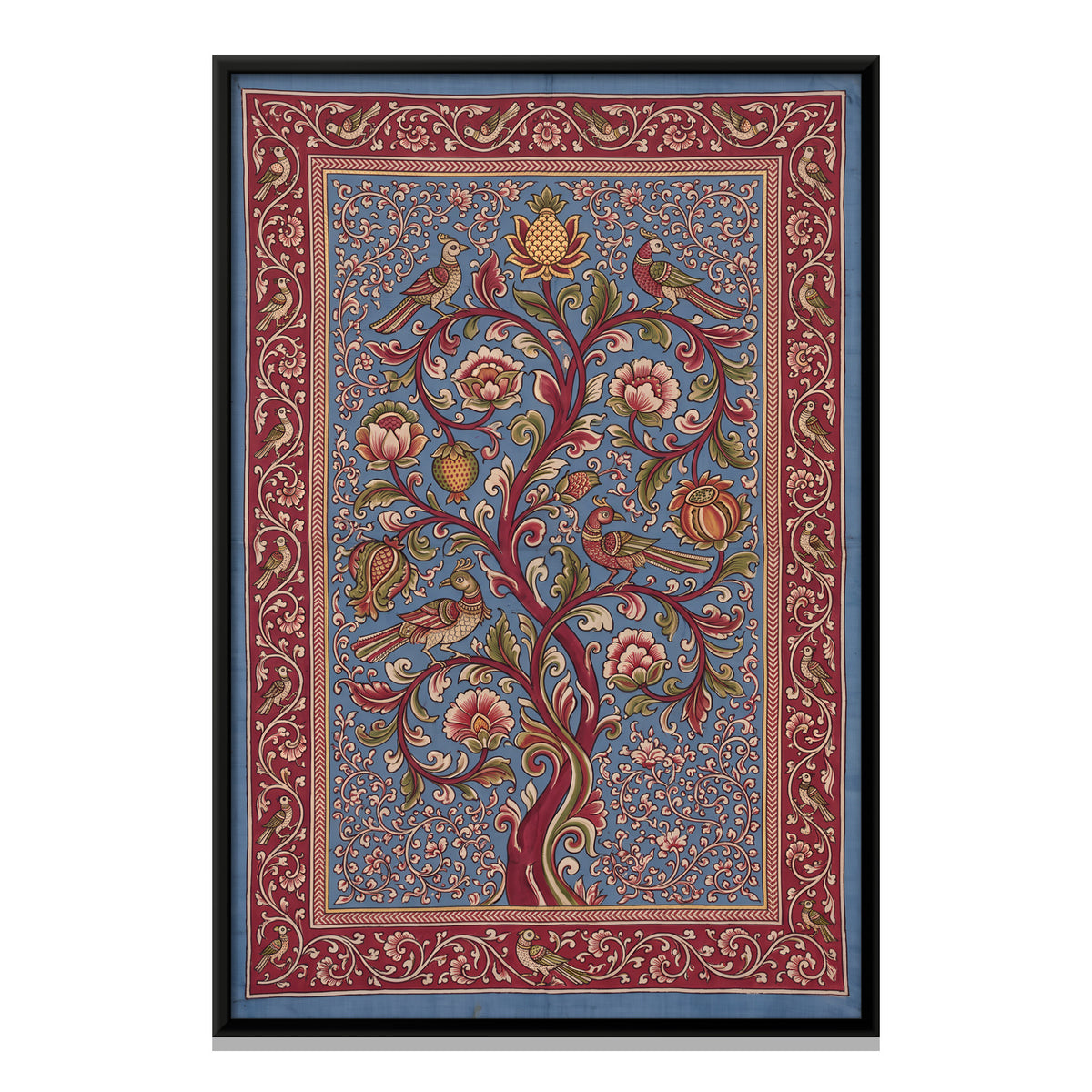 Tree of Life with Birds - framed canvas print, front view