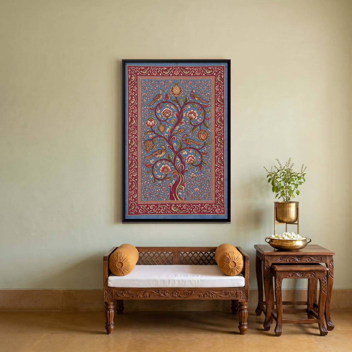 Tree of Life with Birds - canvas art shown in a styled room