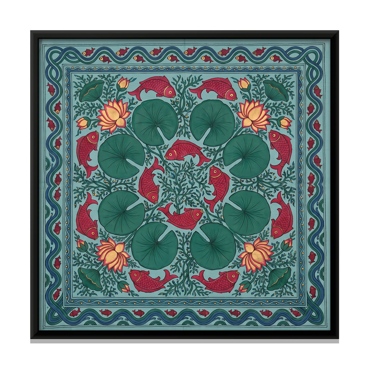 Fish and Lotus Pond - framed canvas print, front view