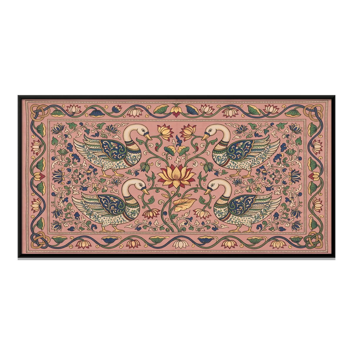 Swans Around a Lotus - framed canvas print, front view
