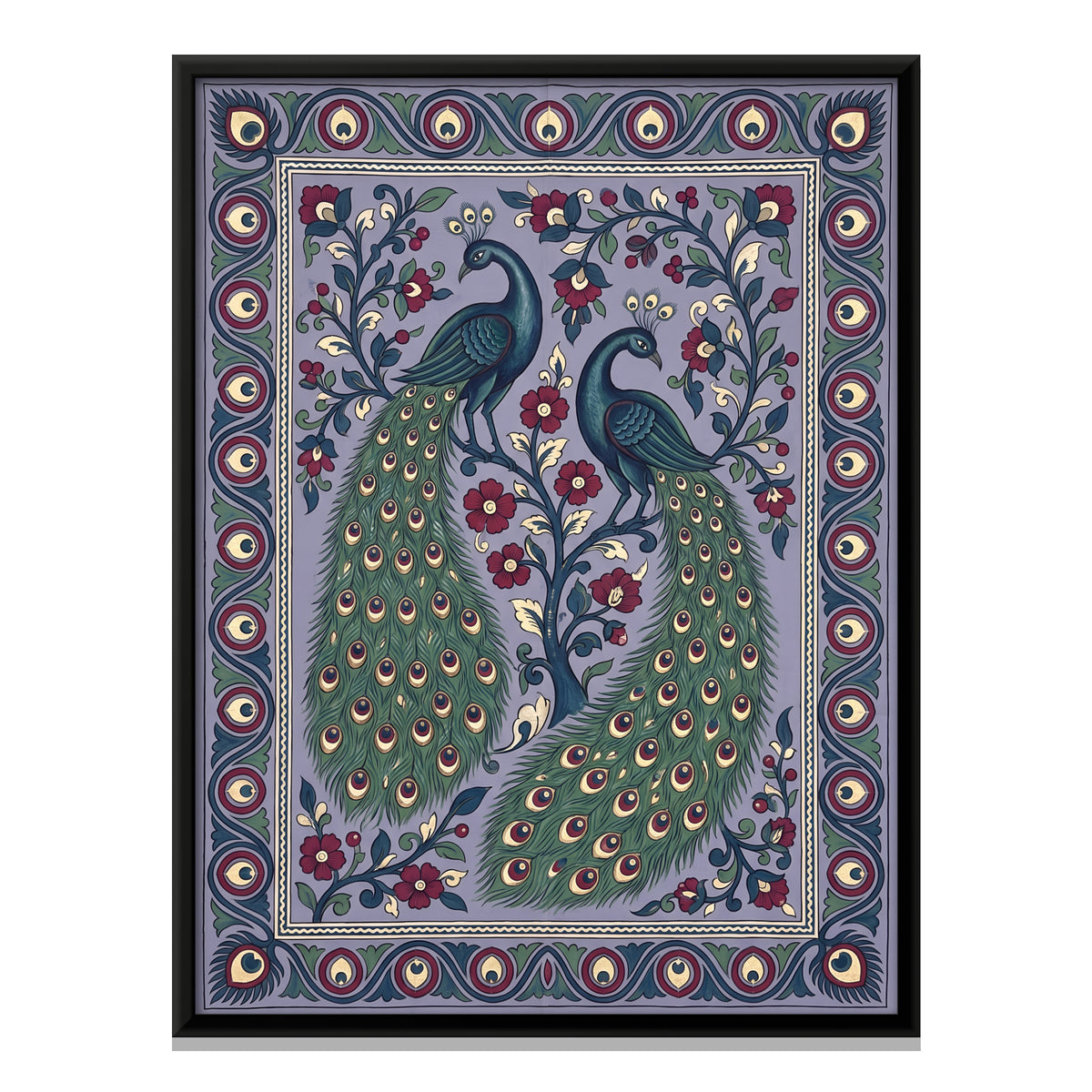 Pair of Peacocks - framed canvas print, front view