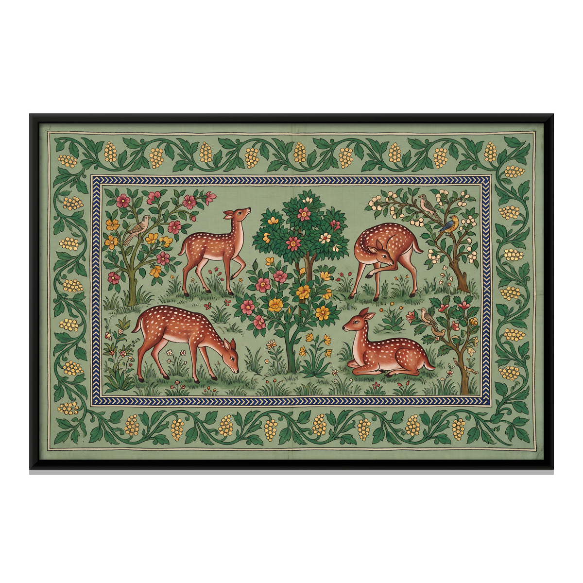 Deer in a Flowering Grove - framed canvas print, front view