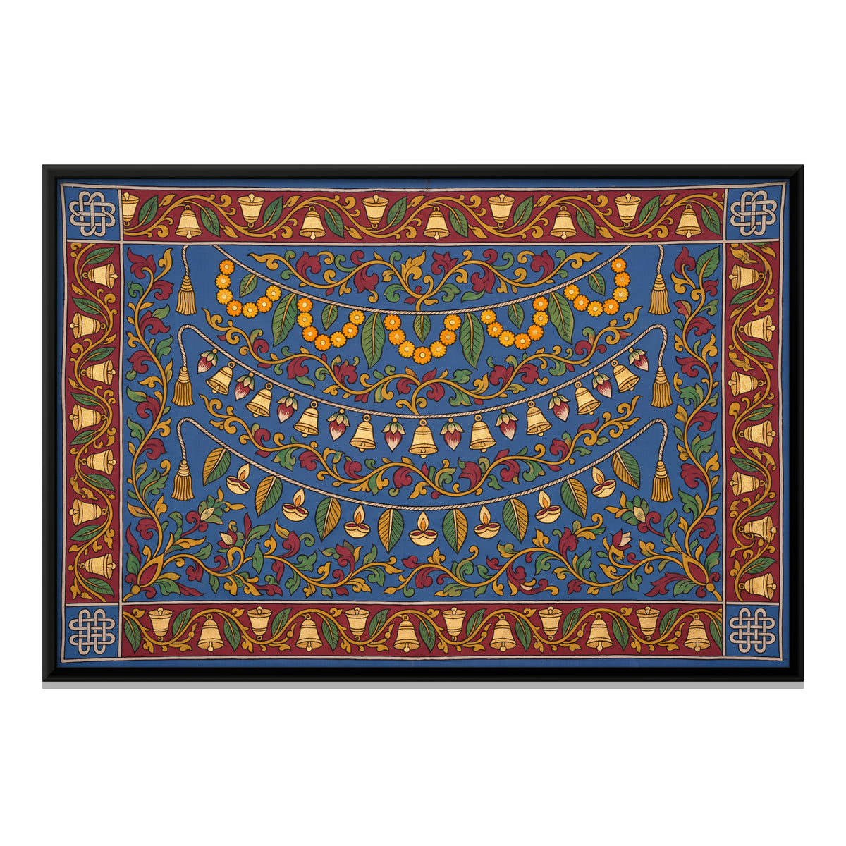 Toran with Temple Bells - framed canvas print, front view