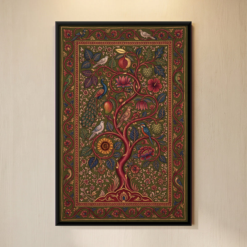 Tree of Life with Birds - framed canvas art hung on a wall