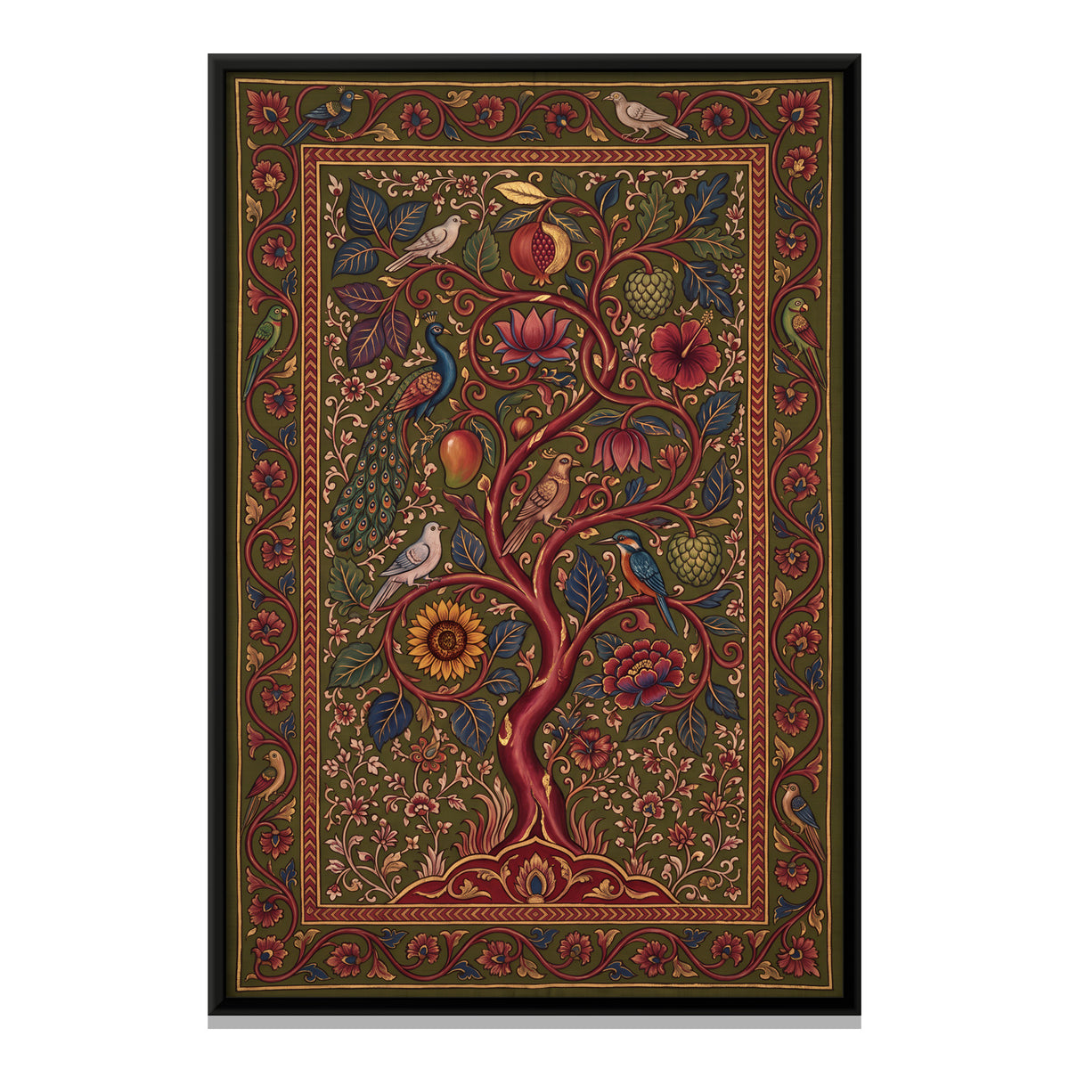 Tree of Life with Birds - framed canvas print, front view