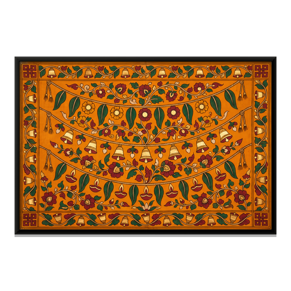 Toran with Temple Bells - framed canvas print, front view