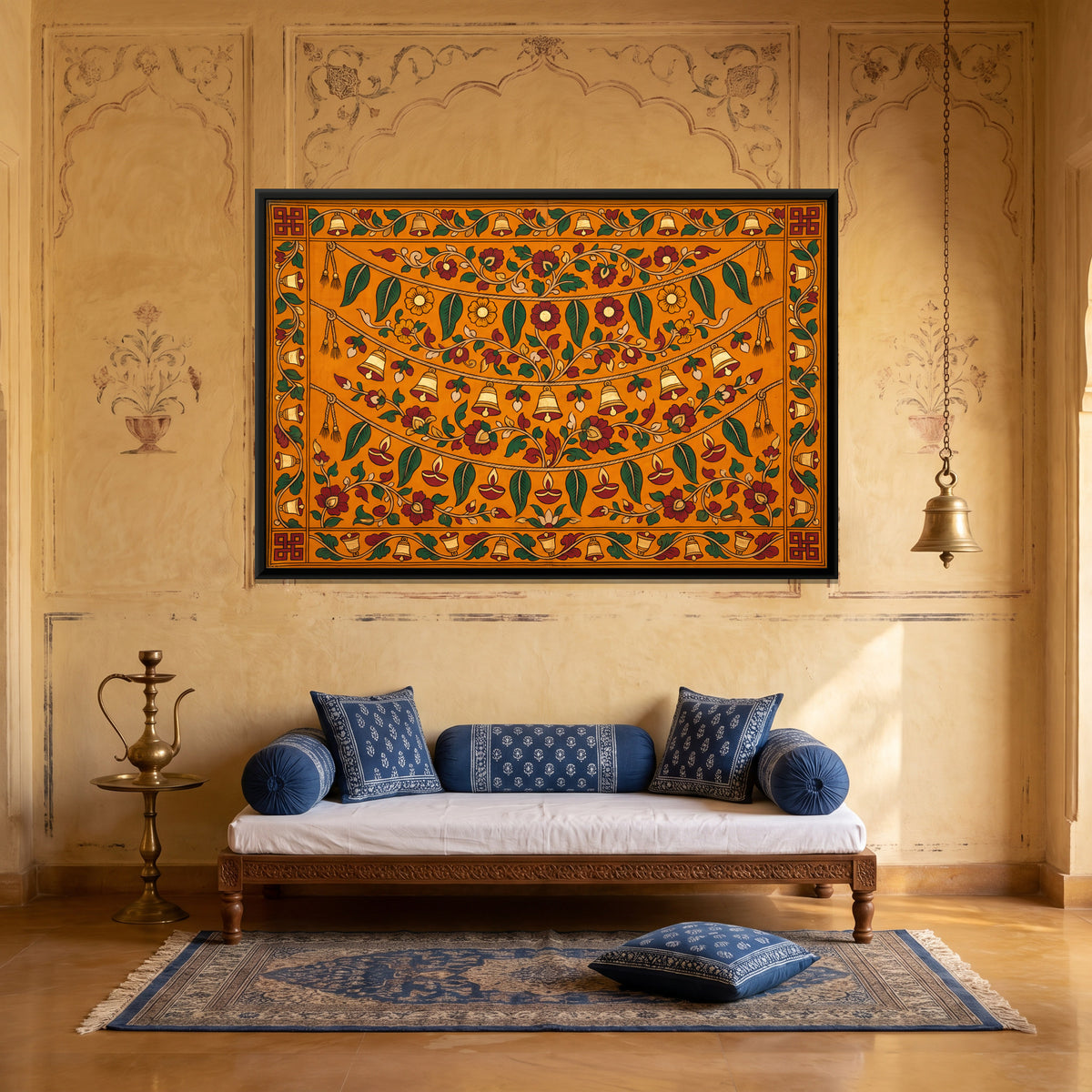 Toran with Temple Bells - canvas art shown in a second room setting