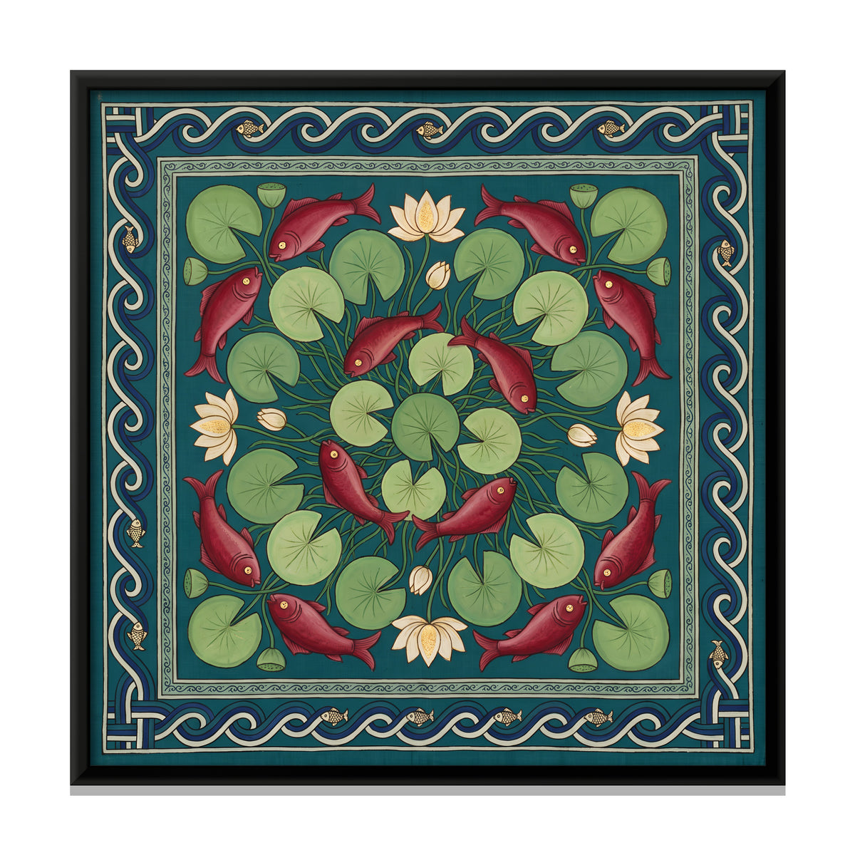 Fish in a Lotus Pond - framed canvas print, front view