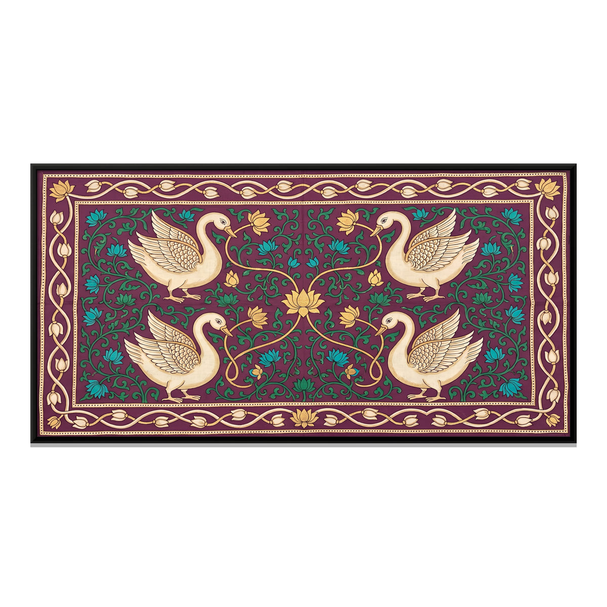 Four Swans Around a Lotus - framed canvas print, front view