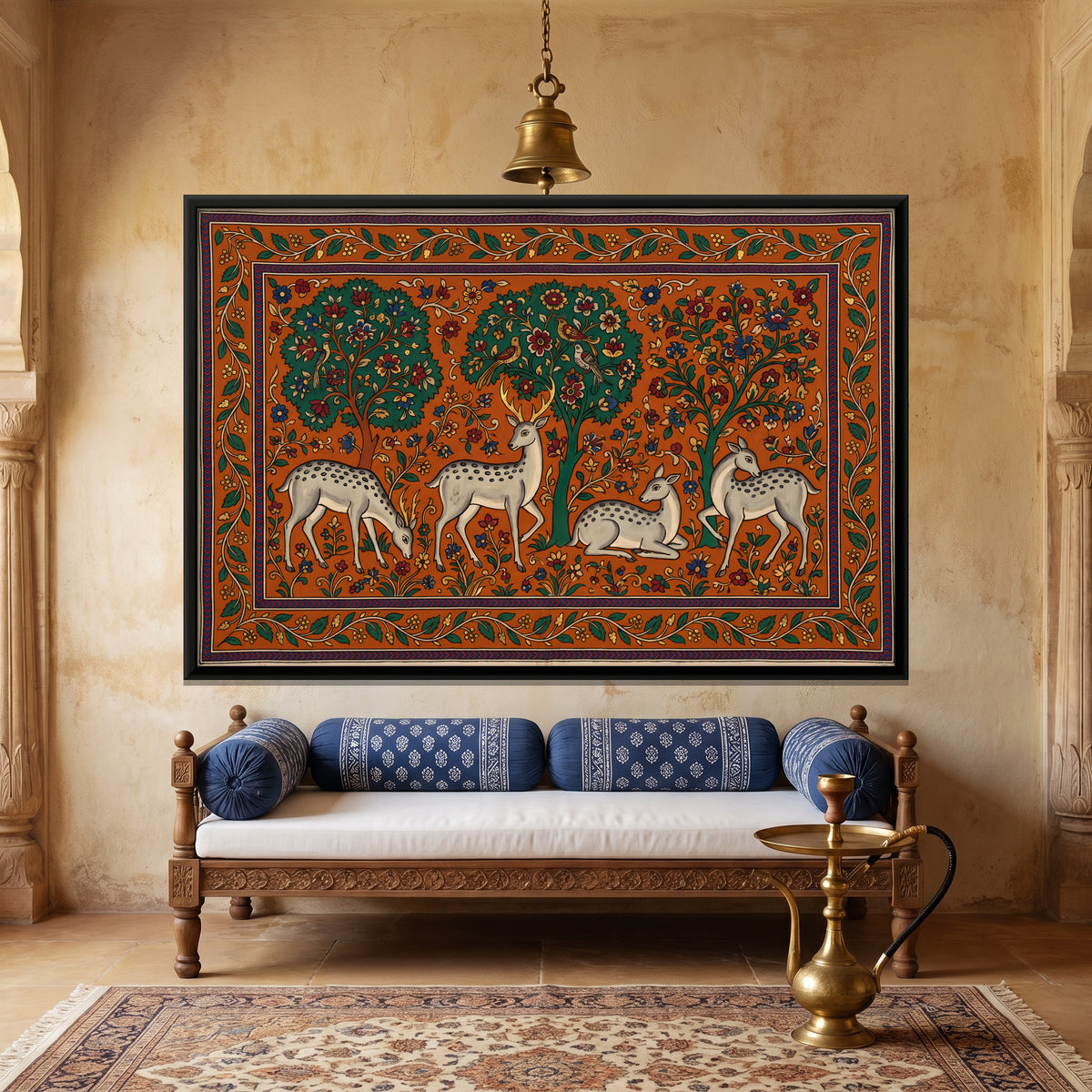 Spotted Deer Beneath Trees - canvas art shown in a second room setting