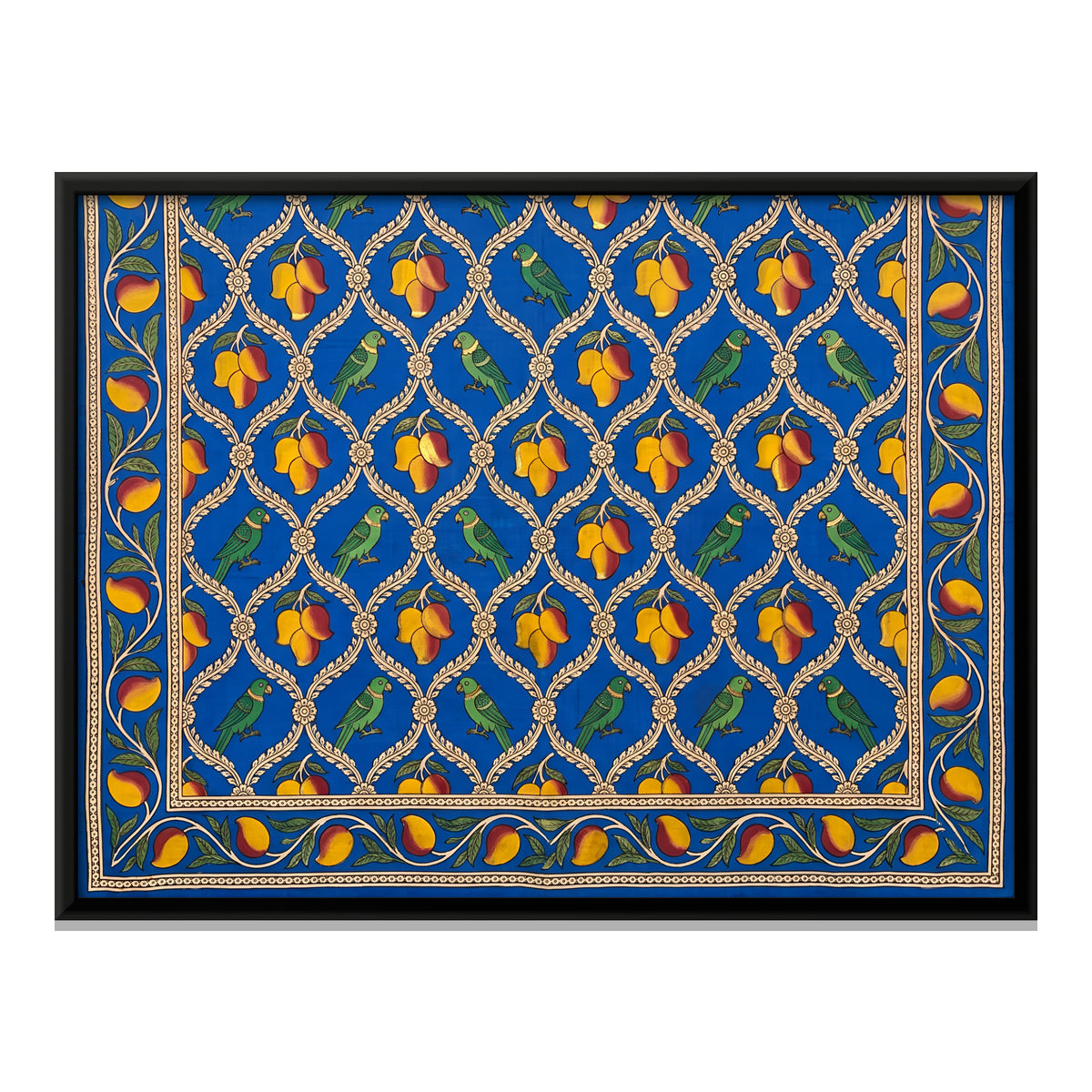 Parrots and Mangoes - framed canvas print, front view