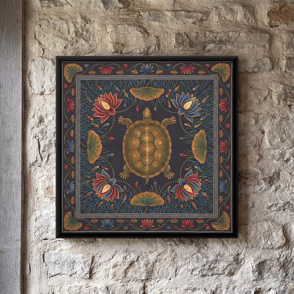 Tortoise in a Lotus Pond in Charcoal