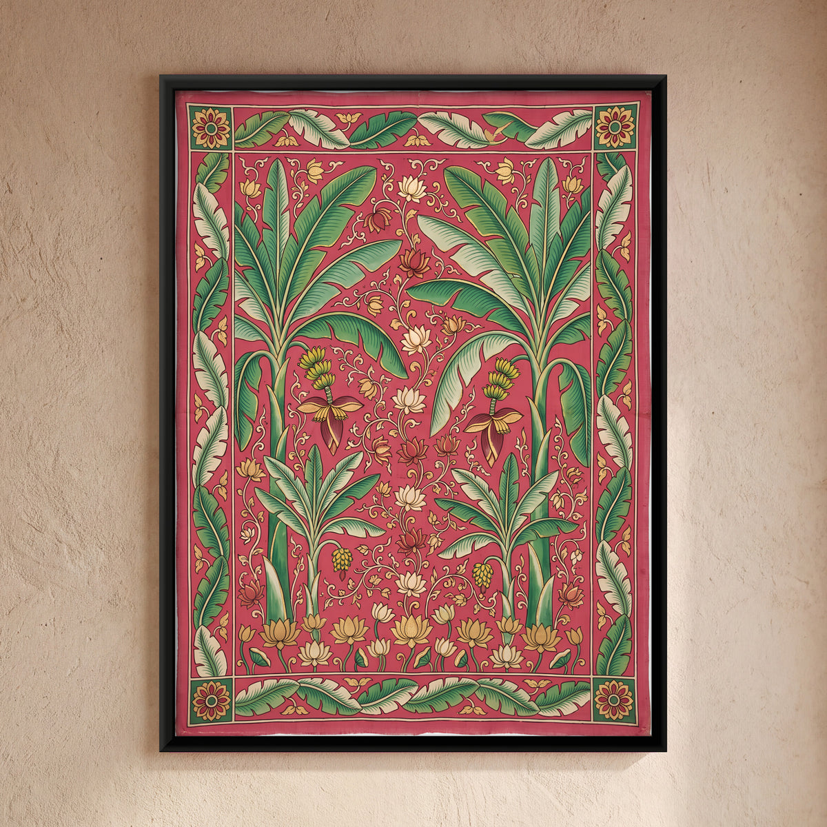 Banana Trees with Lotus - framed canvas art hung on a wall