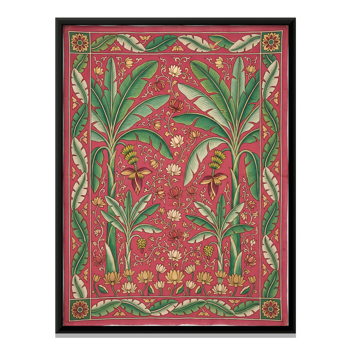 Banana Trees with Lotus - framed canvas print, front view