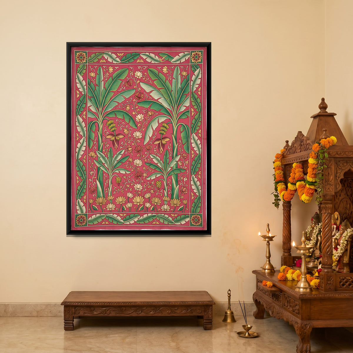 Banana Trees with Lotus - canvas art shown in a styled room