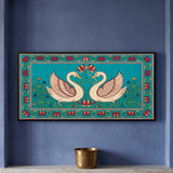 Pair of Swans with Lotus in Teal