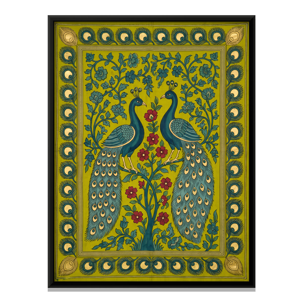 Pair of Peacocks - framed canvas print, front view