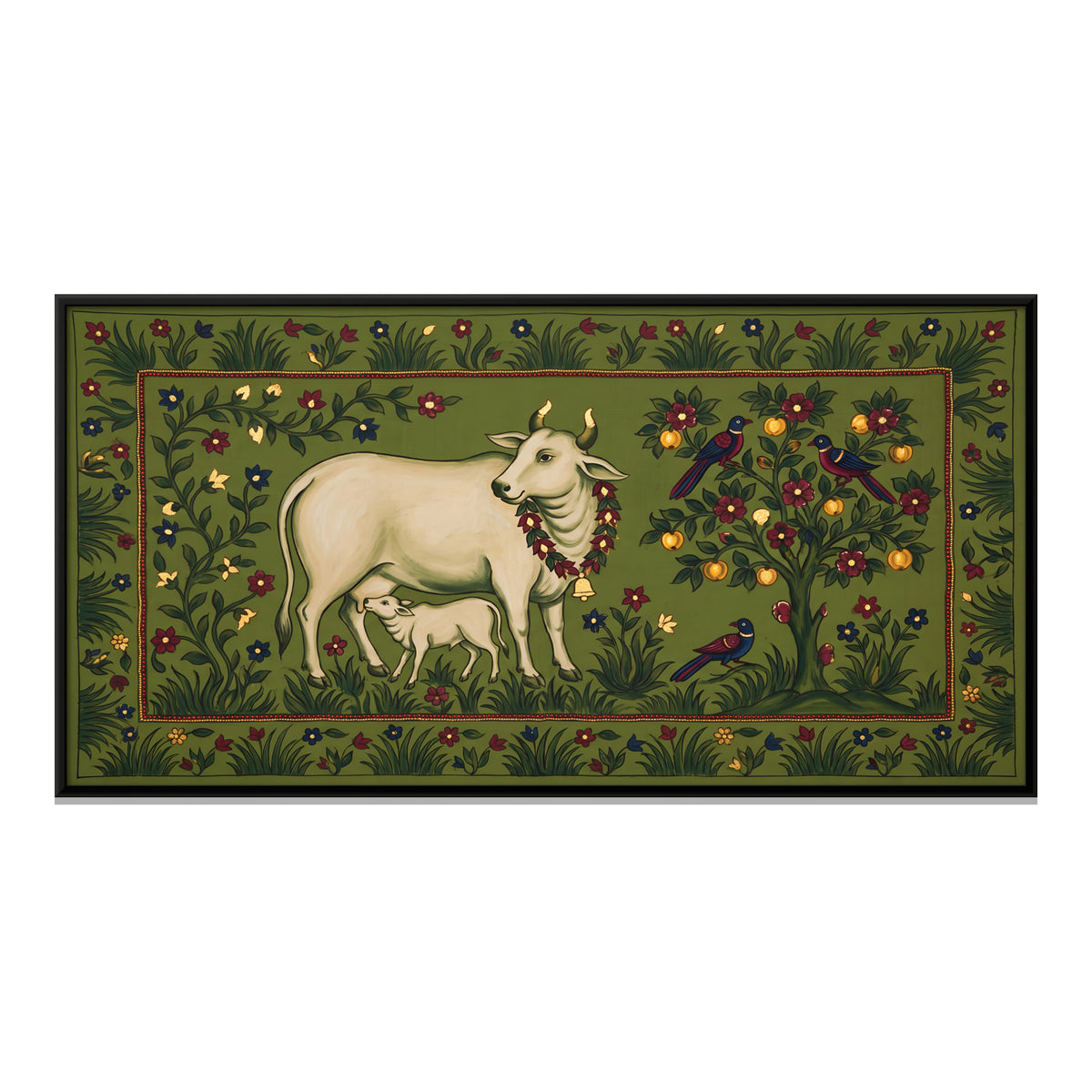 Gau Mata with Calf - framed canvas print, front view