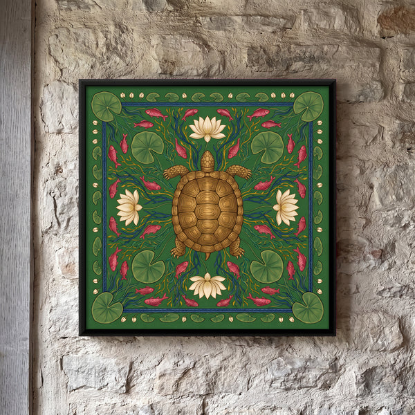 Golden Tortoise in a Lotus Pond