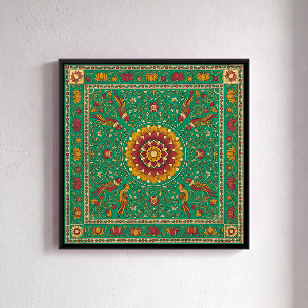 Central Lotus Medallion Surrounded by Birds