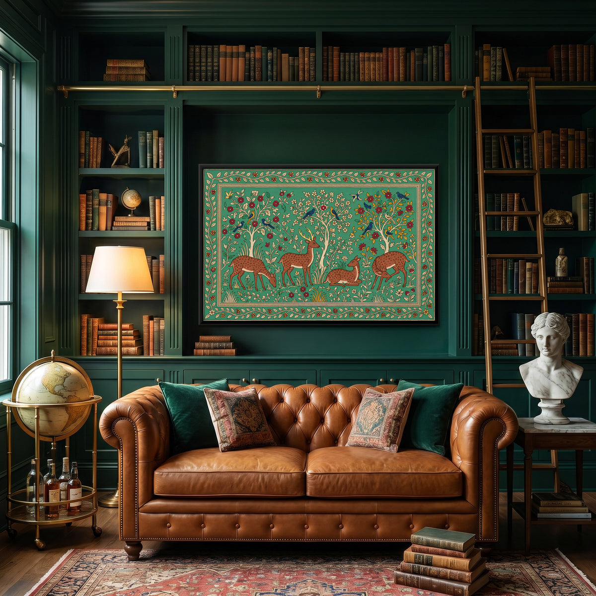 Deer in a Flowering Grove - canvas art shown in a second room setting