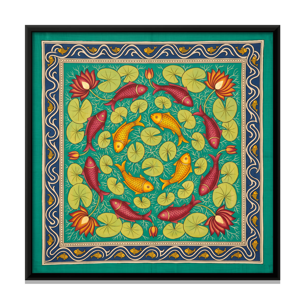 Fish in a Lotus Pond - framed canvas print, front view