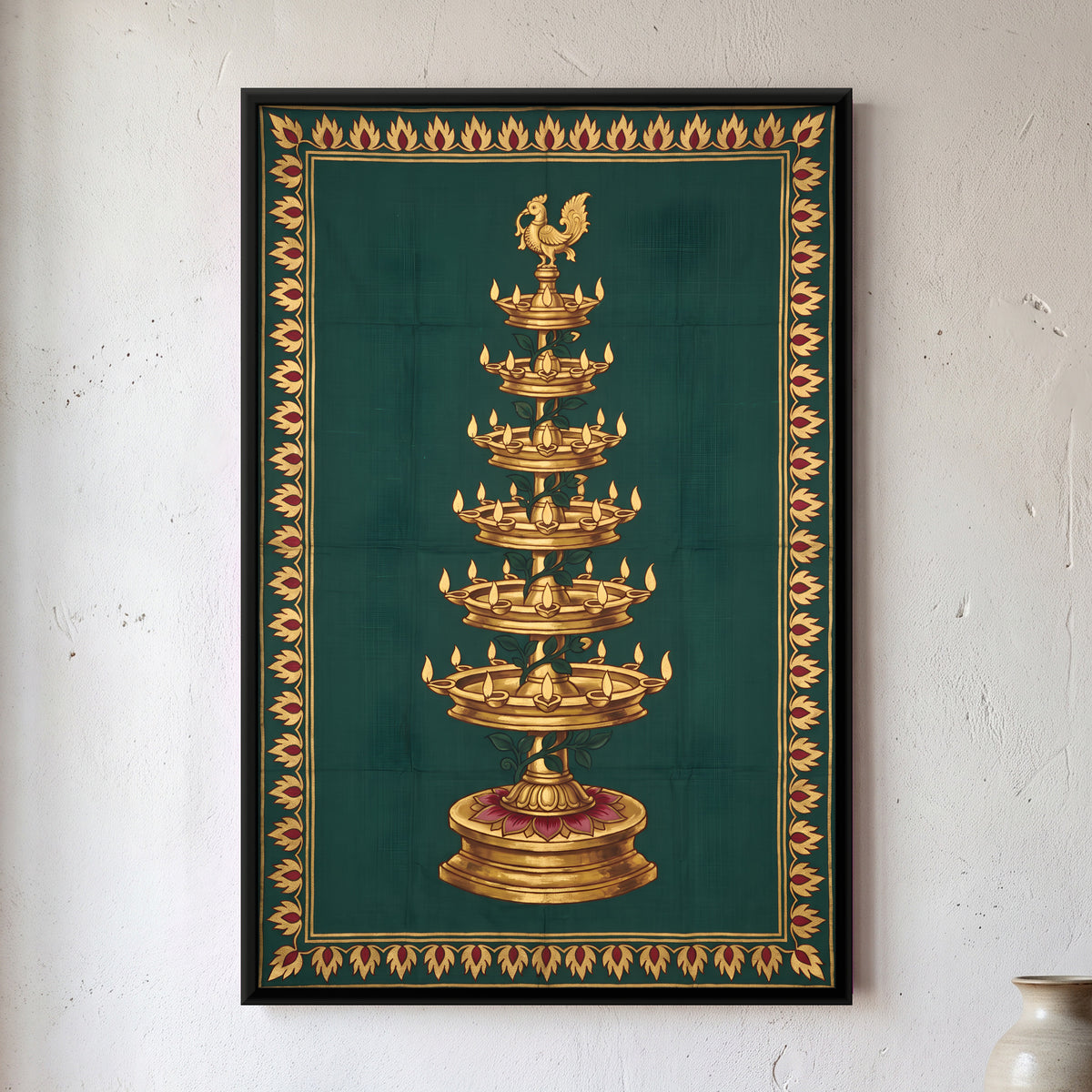 Tiered Temple Lamp - framed canvas art hung on a wall