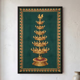Six-tiered Golden Temple Lamp on Teal Background