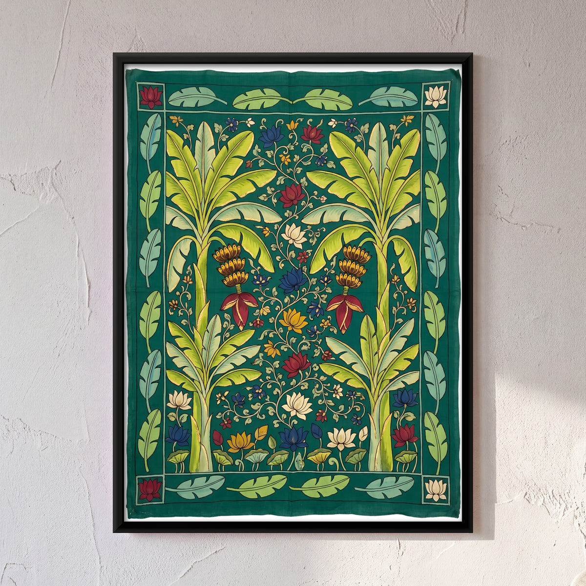 Banana Trees with Lotus - framed canvas art hung on a wall