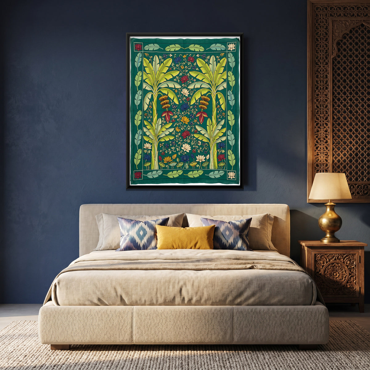 Banana Trees with Lotus - canvas art shown in a styled room