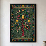 Stylized Tree of Life with Birds and Fruit
