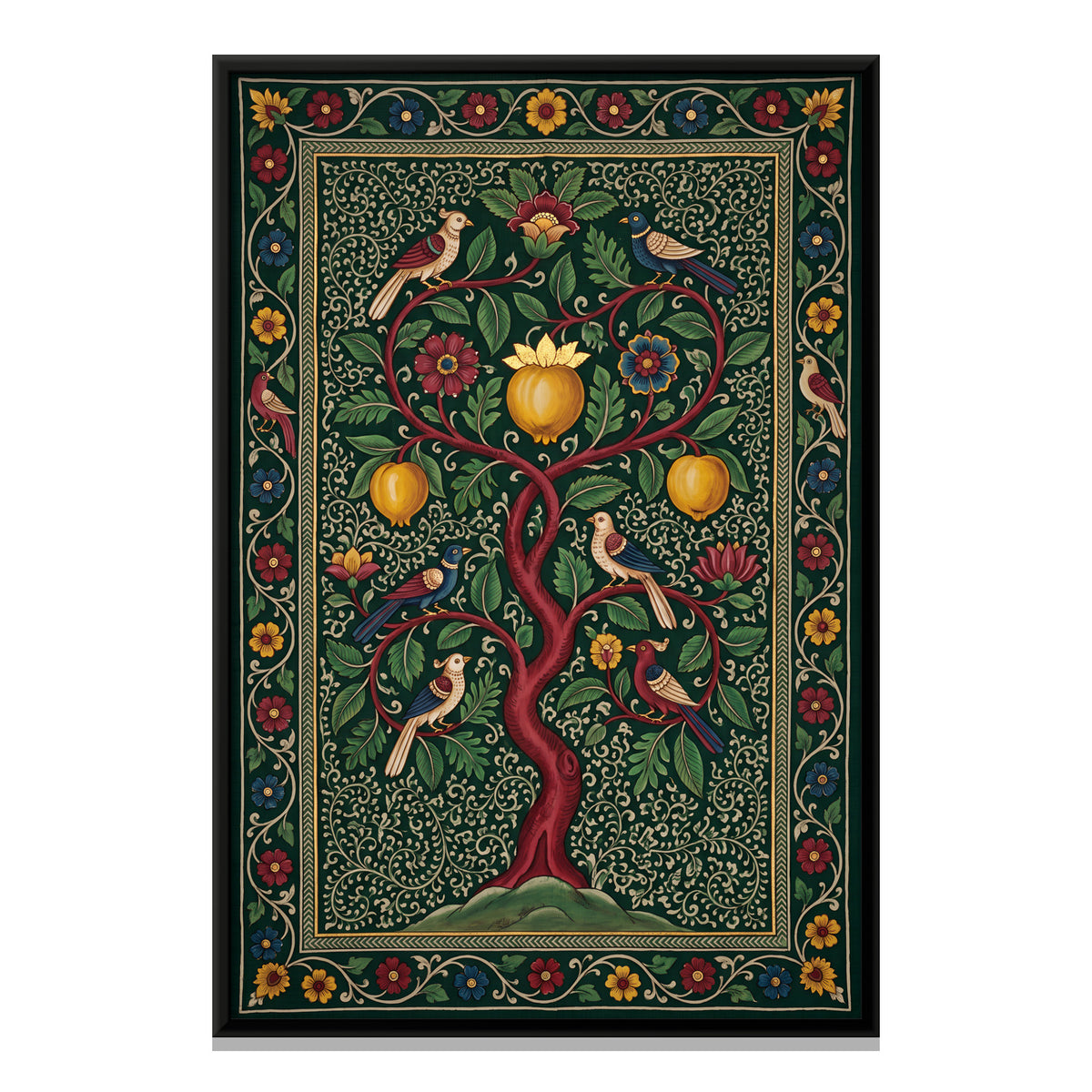 Tree of Life with Birds - framed canvas print, front view