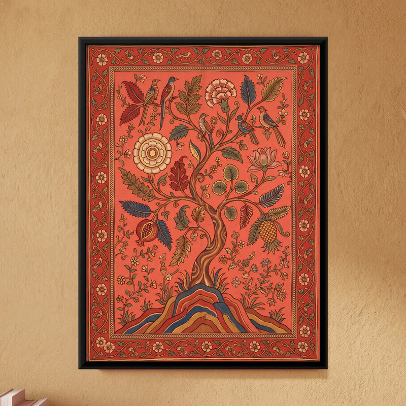 Tree of Life with Birds - framed canvas art hung on a wall