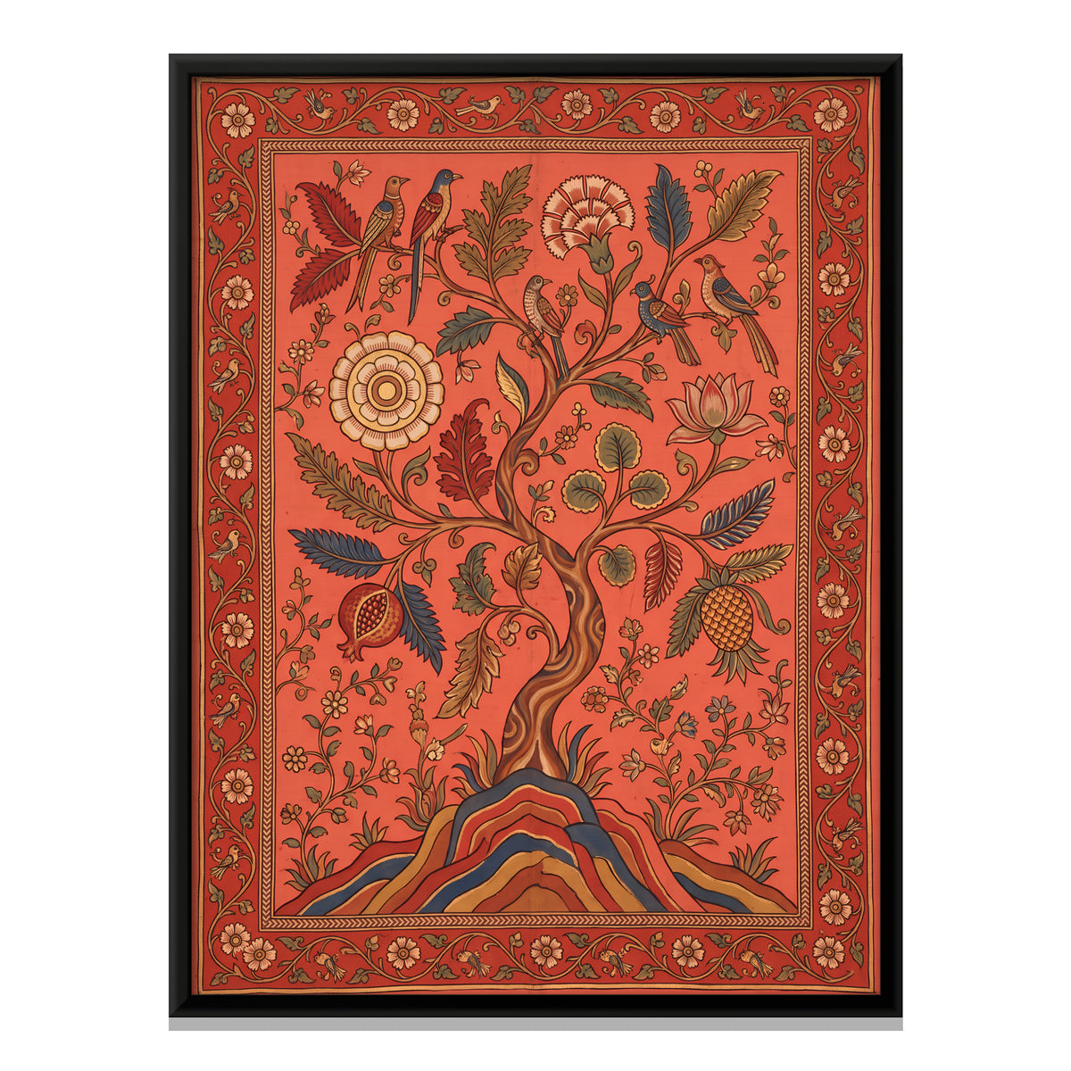 Tree of Life with Birds - framed canvas print, front view