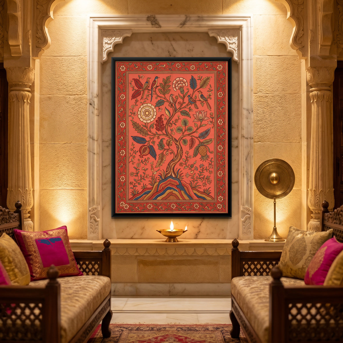 Tree of Life with Birds - canvas art shown in a second room setting