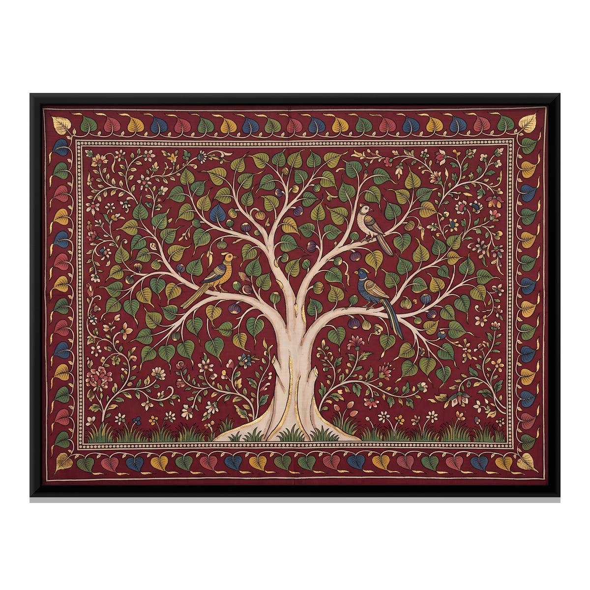 Peepal Tree with Birds - framed canvas print, front view