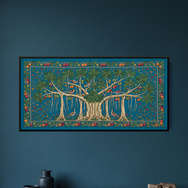 Banyan Tree with Aerial Roots and Birds