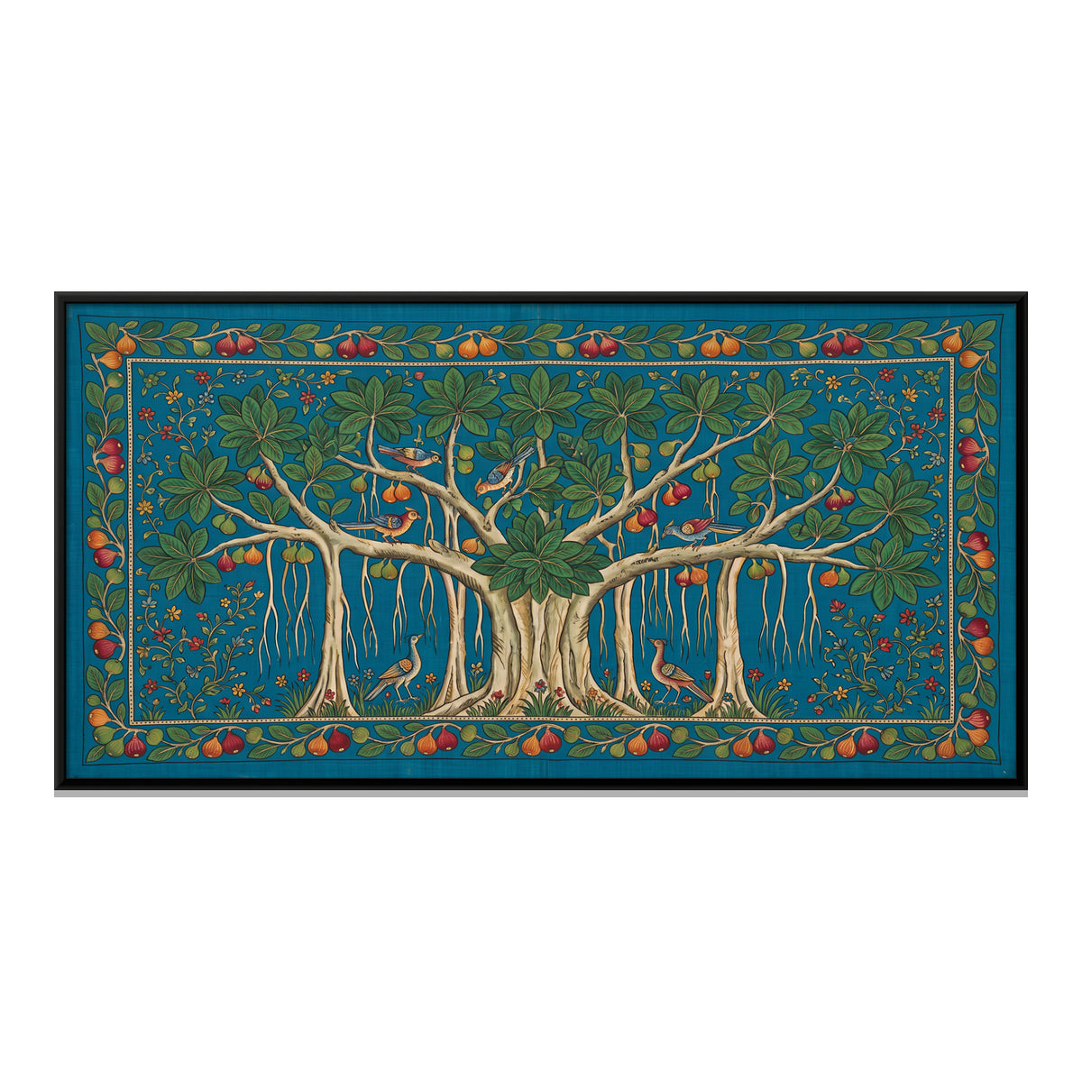 Banyan Tree with Birds - framed canvas print, front view