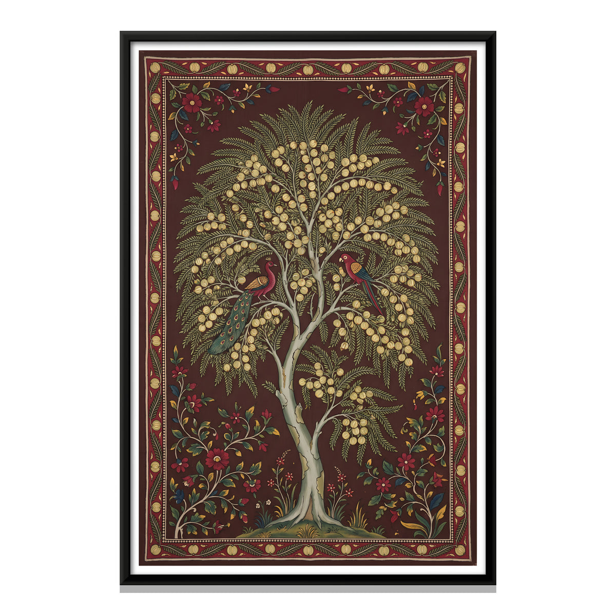 Amla Tree with Birds - framed canvas print, front view