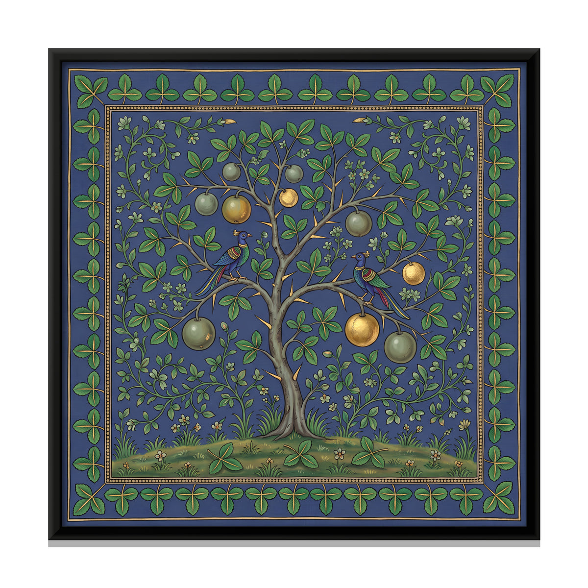 Bilva Tree with Birds - framed canvas print, front view