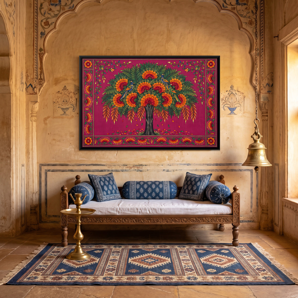Ashoka Tree with Birds - canvas art shown in a second room setting