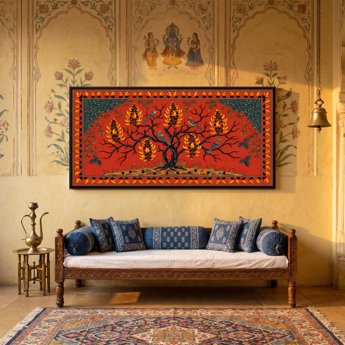Flame of the Forest Tree - canvas art shown in a second room setting