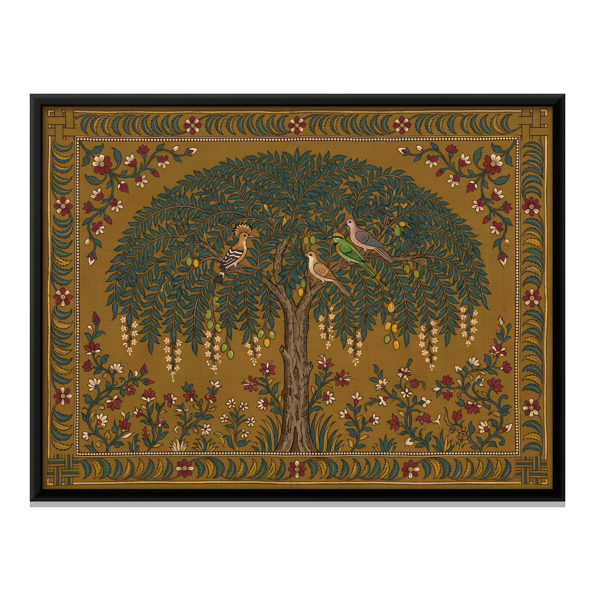 Neem Tree with Birds - framed canvas print, front view