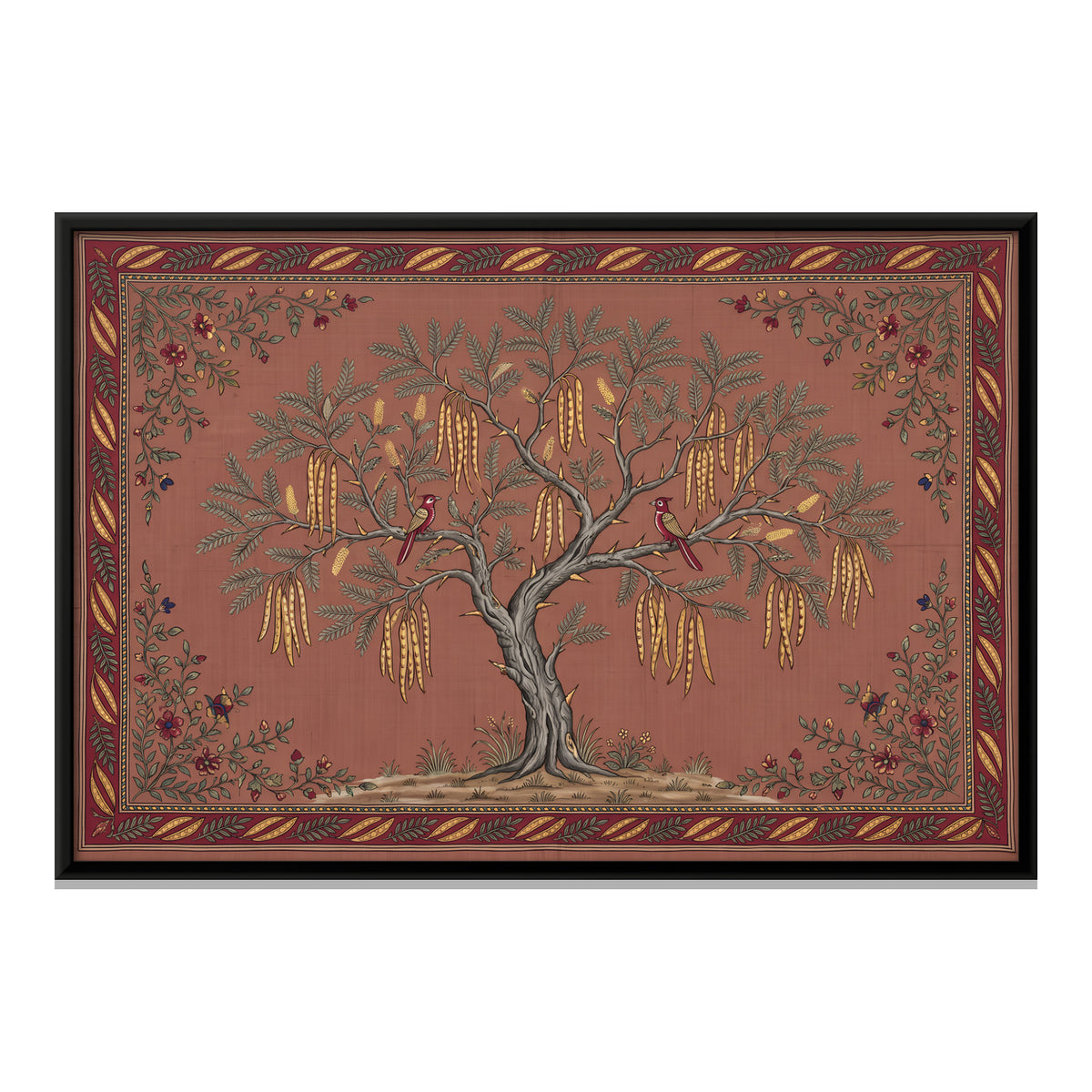 Shami Tree with Birds - framed canvas print, front view