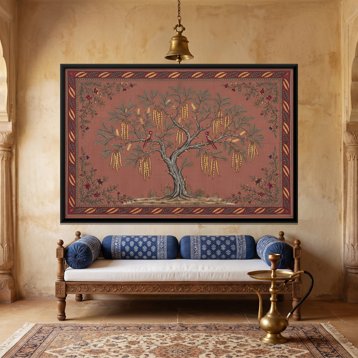 Shami Tree with Birds - canvas art shown in a styled room